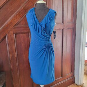 Chaps Blue Sleeveless Ruffle V-Neck Dress  NWT